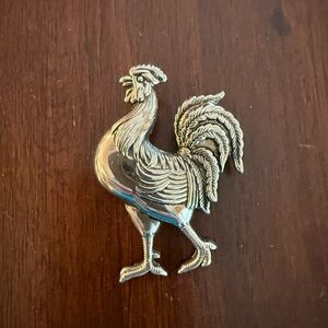 Rare Vintage Signed Silver-Plated Rooster Pendant & Brooch